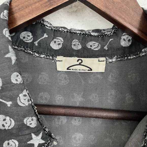 Italy Made Women XL Grey Skull Bones Oversized Button-Up Metallic Trim Skelton - Picture 6 of 8